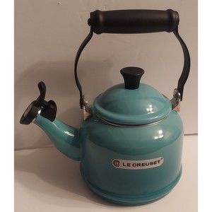 Le Creuset Blue Enamel Whistling Tea Kettle Water Pot